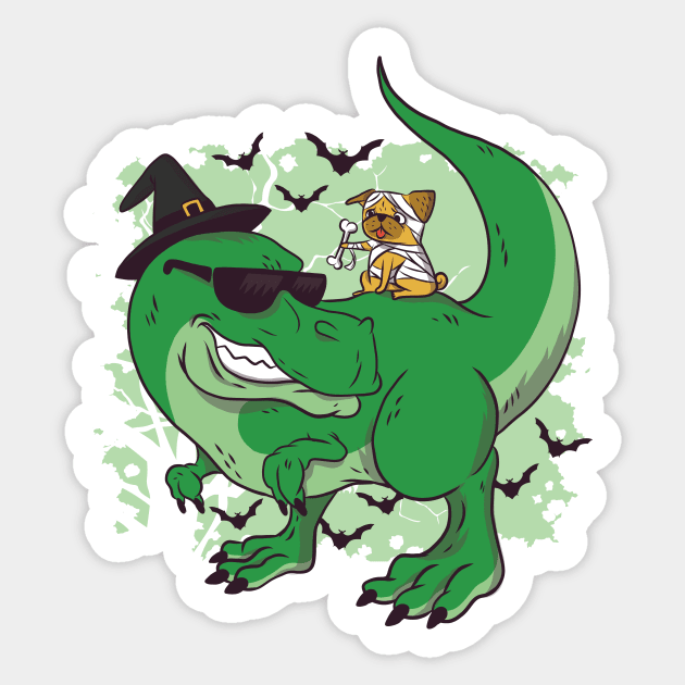 T-Rex and Pug, Trick or Treat Best Friends Sticker by SLAG_Creative